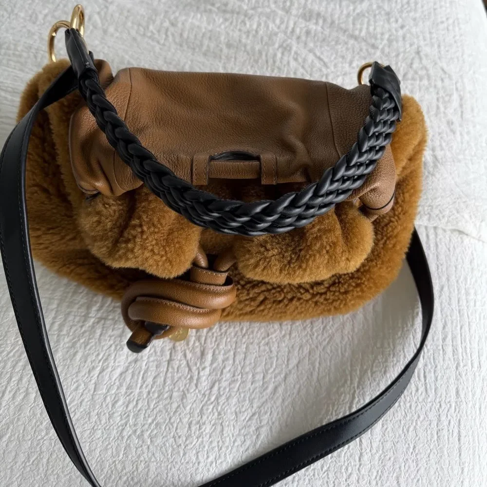 See By Chloe Brown Leather and Shearling handbag with Gold Detail